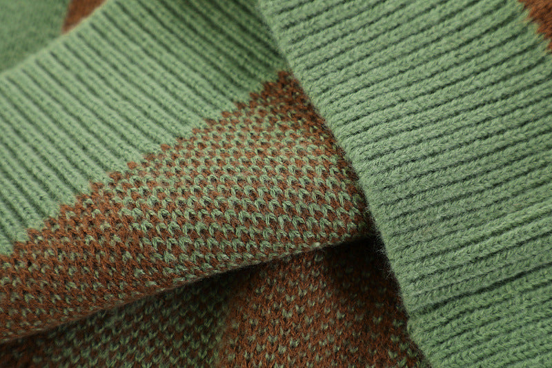 Colorblock Star Print Crew Neck Loose Knit Sweater